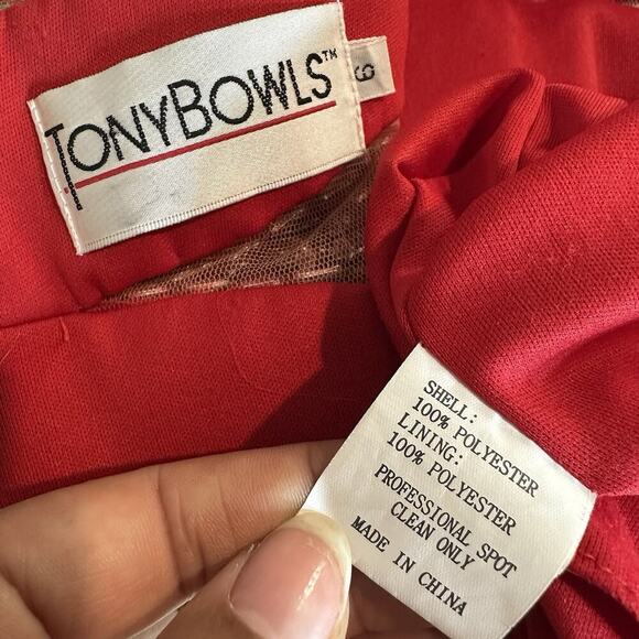 Vintage TONY BOWLS Sequin Cut Out Red Halter Cocktail Dress Pageant HOCO Formal - Picture 6 of 17